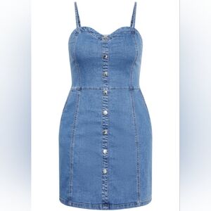 CITY CHIC NWT Blue Denim Button-Down Ashlynn Overall Style Sweetheart Neck Dress